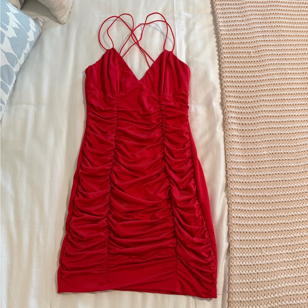Elegant Red Ruched Dress